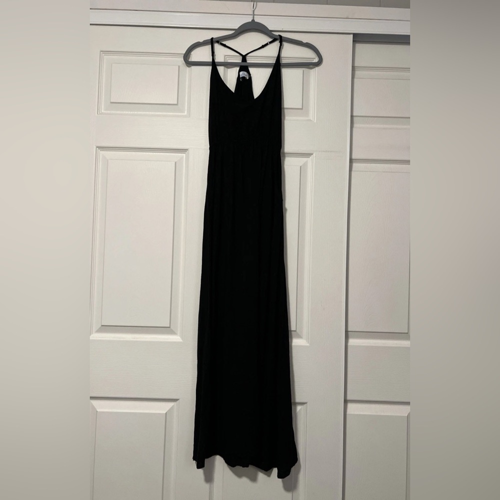 Ava Sky Fighting Eel Racer‎ Back Black Tencell Maxi Dress Resort Hawaiian